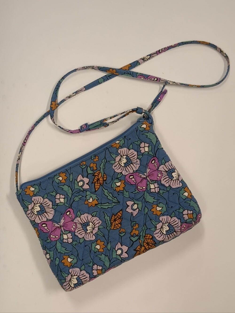 Blue Floral Crossbody Bag with Butterfly Print